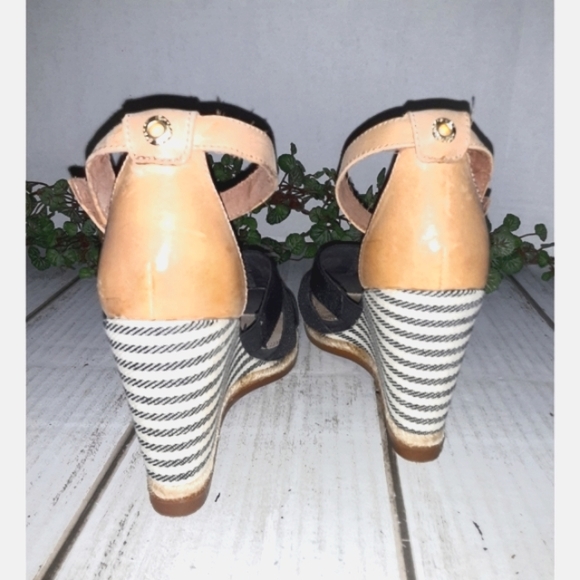 Sperry Top-Sider Striped Ankle Wedge - Black/White - Tan Leather - Picture 8 of 13